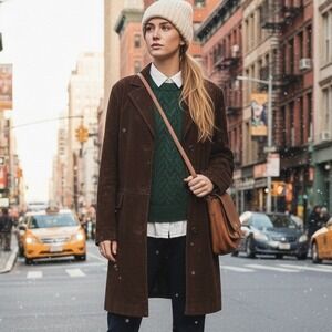 Vintage 90s Style & Co $225 XL Chocolate Brown Suede Car Coat Blazer Jacket